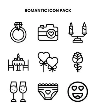 Romantic Line Graphics Icons Pack Stock Illustration