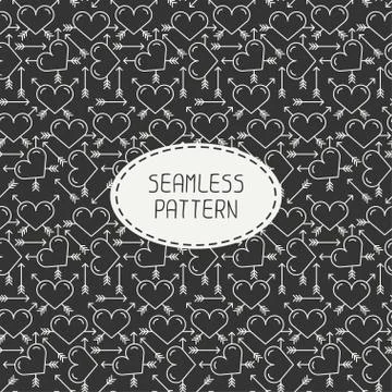 Romantic line seamless pattern with hearts. Beautiful  vector illustration Stock Illustration
