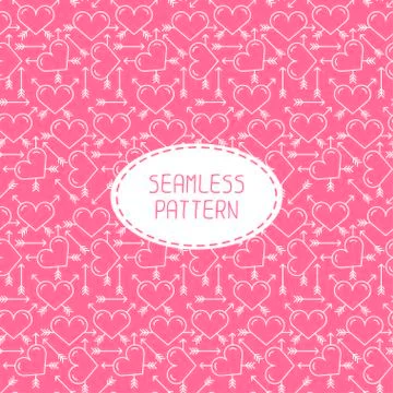 Romantic line seamless pattern with hearts. Beautiful  vector illustration Stock Illustration