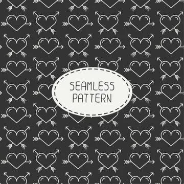 Romantic line seamless pattern with hearts. Beautiful  vector illustration Stock Illustration