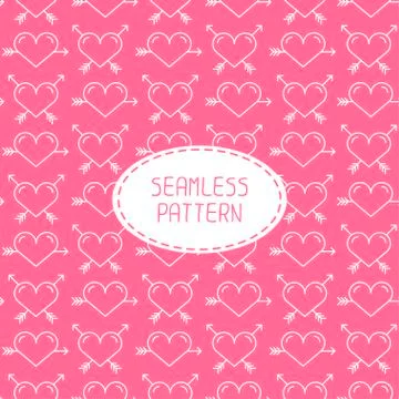 Romantic line seamless pattern with hearts. Beautiful  vector illustration Stock Illustration
