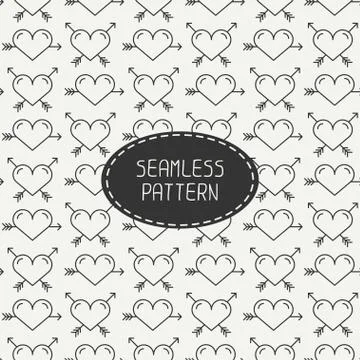 Romantic line seamless pattern with hearts. Beautiful  vector illustration 스톡 일러스트