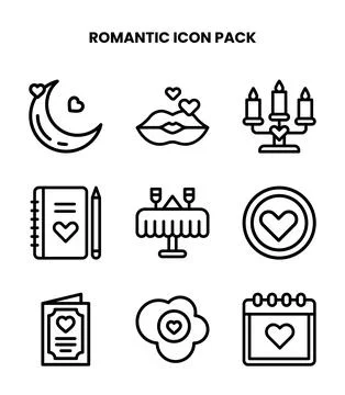 Romantic Line Set Icons Pack Stock Illustration