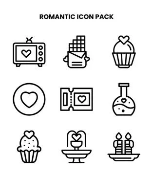 Romantic Line UI Icons Pack Stock Illustration