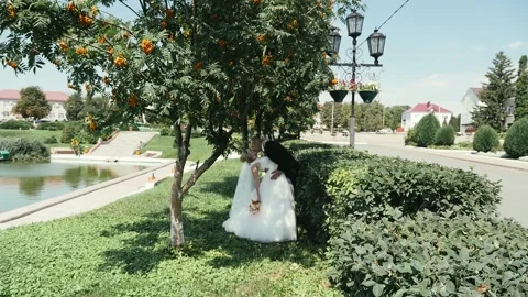 Romantic love between a man and a woman on their wedding day Video stock 197533744