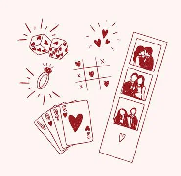 Romantic love elements beige and red Stock Illustration