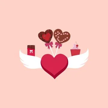 Romantic love elements. Valentine's day cute illustrations Stock Illustration