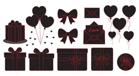 Romantic Love Gift Elements Set with Heart Balloons, Envelopes and Decorati.. Stock-Illustration