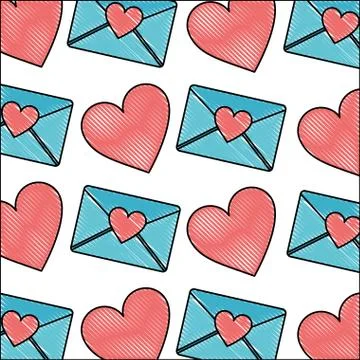 Romantic love heart message envelope pattern Illustrazione stock