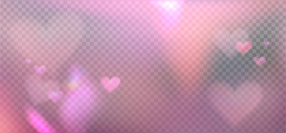 Romantic love light prism reflection effect for light background. Heart shapes Illustrazione stock
