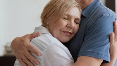 Romantic Love Relationship of Pretty Old Pair in Domestic Day Light. Gray Haired Stock Footage 199479219