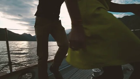 Romantic loving couple dancing on yacht sunset outdoors Stock Footage 76200341