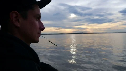 Romantic Man Enjoying Sunset at the Beach. Stock Footage