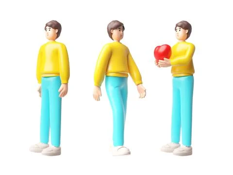 Romantic man walking, standing and showing heart in hands, 3D smiling guy 스톡 일러스트