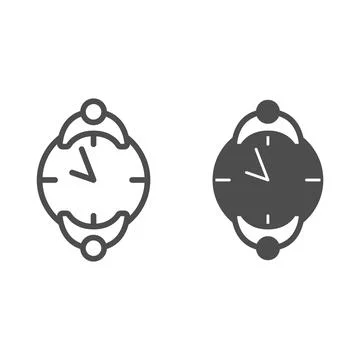 Romantic meeting for two at a table made of clock line and solid icon, dating Illustrazione stock
