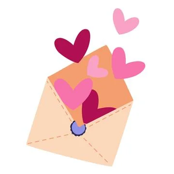 A romantic message in an envelope for Valentine's Day. Vector illustration .. Stock Illustration
