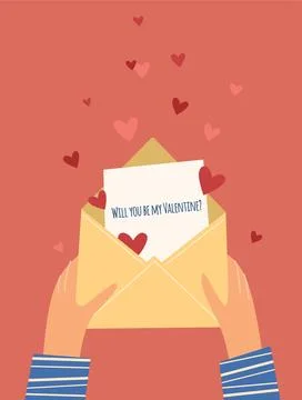 A romantic message in an envelope Valentine's day card. Vector illustration.. Stock Illustration