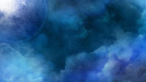 Romantic moon among the clouds on a starry night. Ilustração Stock