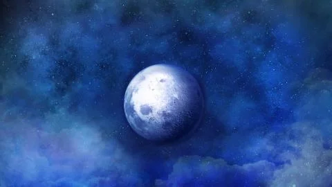 Romantic moon over clouds in starry night. Ilustração Stock