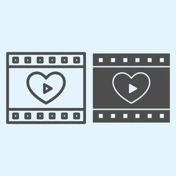 Romantic movie line and solid icon. Film frame with heart shape. Wedding asset Stock Illustration