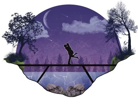 Romantic Night on the Bridge Stock Illustration
