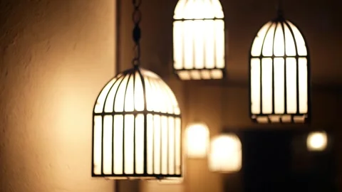 Romantic night lanterns with bokeh Stock Footage 317549964