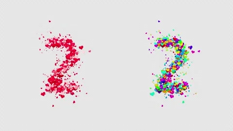 Romantic number 2 animation made of rotating hearts with alpha channel. Stock Footage 317495976