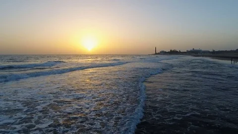 Romantic Ocean Sunset Panorama Stock Footage 76745015