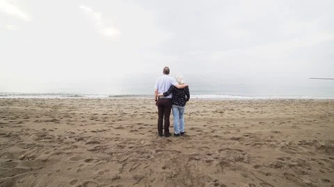 Romantic old couple beach view push inn Stock Footage 89693710