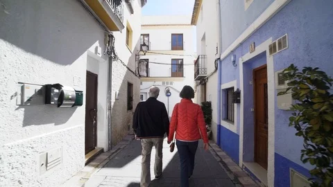 Romantic old couple walk Stock Footage 89693679