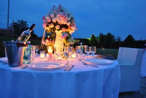 Romantic outdoor dinner Stock Photos