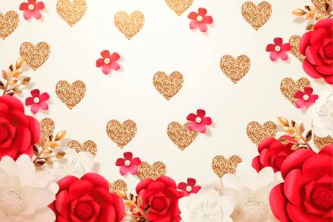 Romantic paper flowers background Stock Illustration