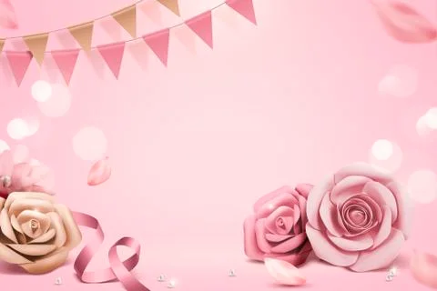 Romantic paper roses background 스톡 일러스트