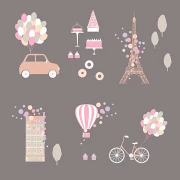 Romantic Paris set. Vector illustration Stock Illustration