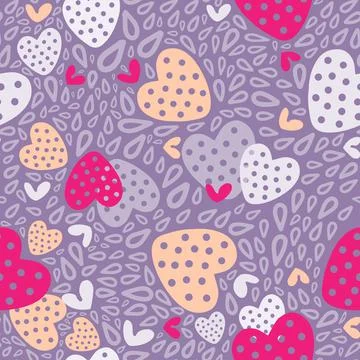 Romantic pattern with hearts and doodles Stock Illustration