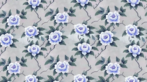 Romantic Peony Toile Pattern – Vertical Motion Seamless Loop Stock Footage 306127476