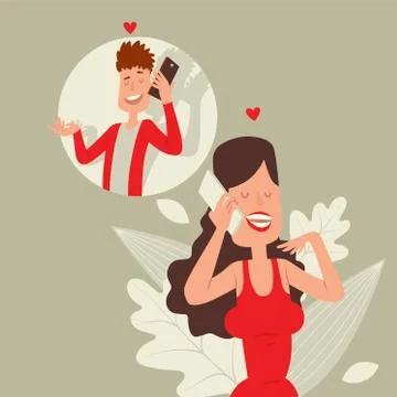 Romantic phone conversation in distant relationship vector illustration Stock Illustration