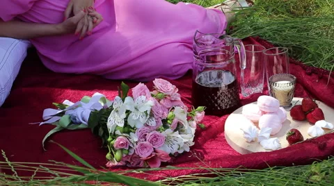 Romantic picnic sa nature Stock Footage 64590905