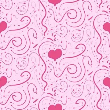 Romantic pink background with hearts and vignettes, seamless pattern Stock Illustration