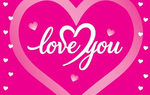 Romantic Pink Heart Design — Cursive Text “I Love You” with Integrated Heart Sym Stock Illustration