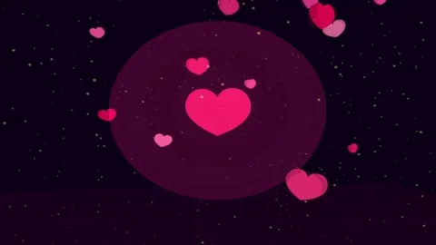 Romantic Pink Hearts Floating Gently in Dark Cosmic Bokeh for Valentine's D.. Vidéo 347616042