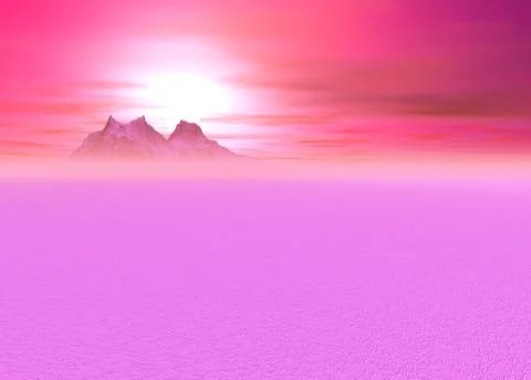 Romantic pink sunsetting over a distant mountain Stock Illustration