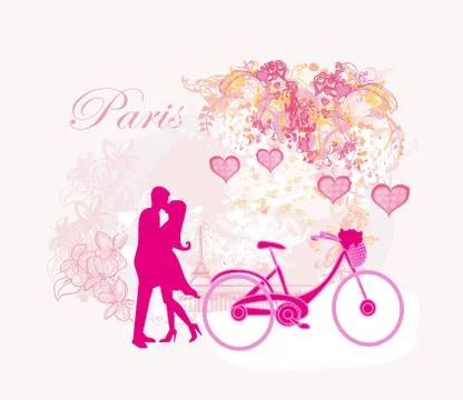 Romantic postcard from Paris. Stock Illustration