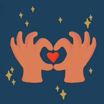 Romantic poster for Valentine's Day. Vector postcard with a pair of hands in the Ilustração Stock