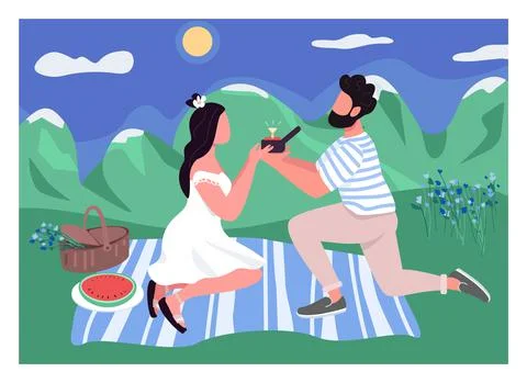 Romantic proposal flat color vector illustration Illustrazione stock