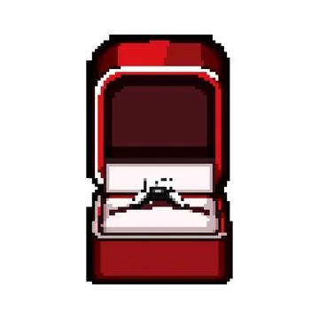 Romantic proposal ring box pixel art vector illustration Stock Illustration