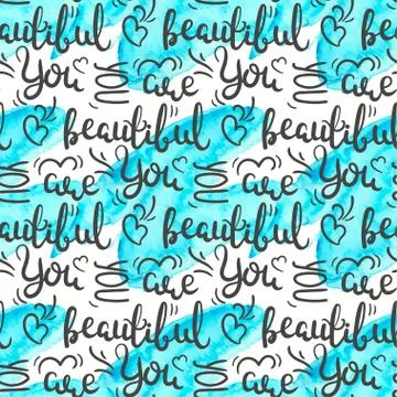 Romantic quote seamless pattern. Love text print for valentine day. Hand Stock Illustration