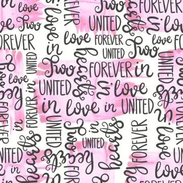 Romantic quote seamless pattern. Love text print for valentine day. Hand Stock Illustration