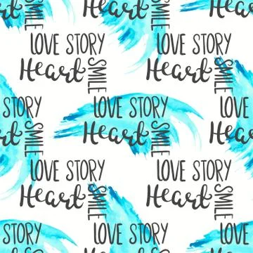 Romantic quote seamless pattern. Love text print for valentine day. Hand Stock Illustration