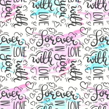 Romantic quote seamless pattern. Love text print for valentine day. Hand Stock Illustration